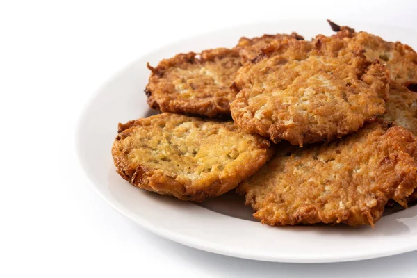 Traditional Jewish Latkes Potato Pancakes Isolated White Background — Stock Photo, Image