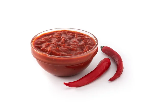 Spicy Chili Sauce Bowl Isolated White Background — Stock Photo, Image