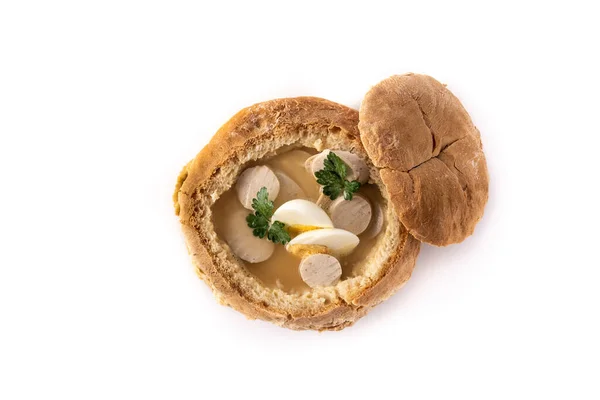 Zurek Sopa Tradicional Polaca Aislada Sobre Fondo Blanco Vista Superior —  Fotos de Stock