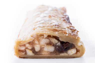 Homemade apple strudel isolated on white background
