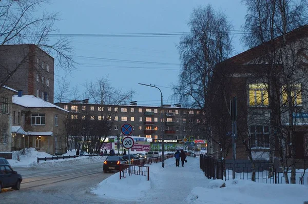 Staden Kandalaksha Street Pervomaiskaia Kvällen Mars 2019 — Stockfoto