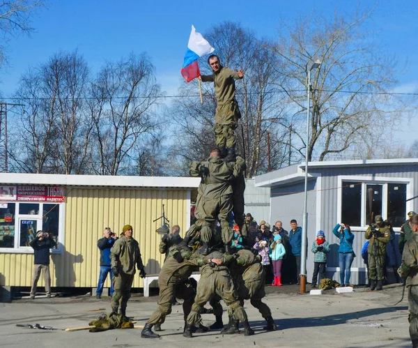 Demostración Militar Ciudad Kandalaksha 2019 Rusia Península Kola — Foto de Stock