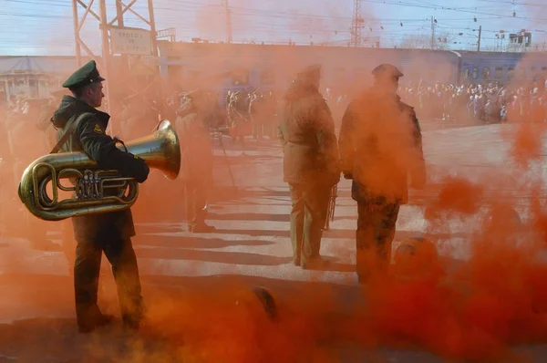 Militaire Demonstratie Stad Van Kandalaksja 2019 Rusland Kola Schiereiland Rechtenvrije Stockafbeeldingen