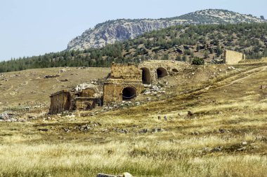 Pamukkale. Turkey.June 7, 2018.View Hierapolis antik şehir kalıntıları.