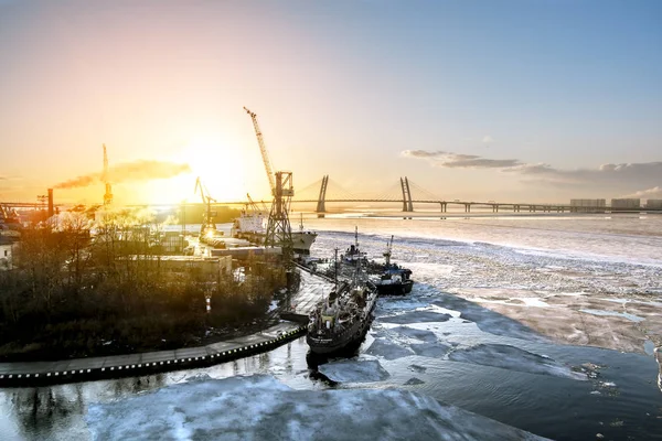 Saint Petersburg Russia Kwietnia 2018 Dźwigi Statków Ładunków Morskich Port — Zdjęcie stockowe