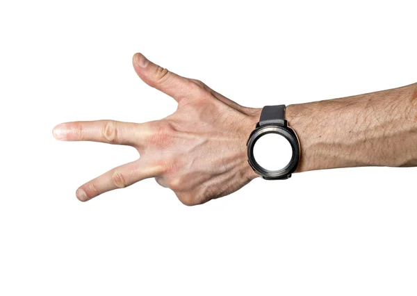 Orologio sportivo intelligente sulla mano dell'atleta isolato — Foto Stock