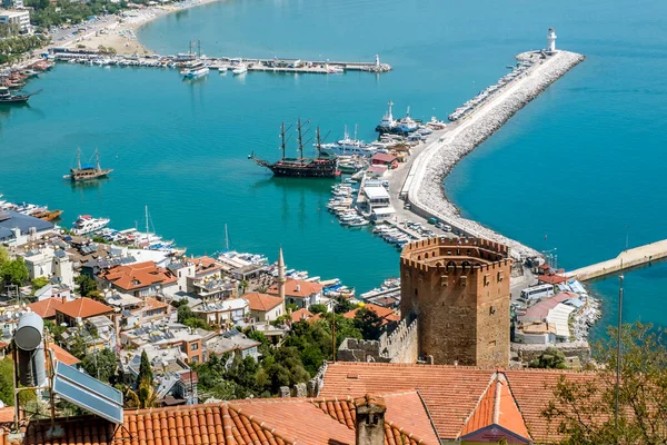 Alania Turquia Setembro 2020 Vista Das Muralhas Antiga Fortaleza Torre — Fotografia de Stock