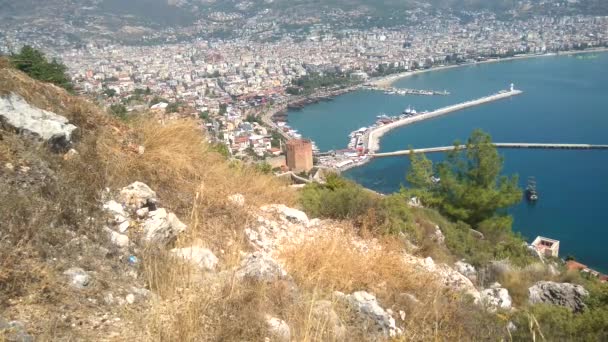 Alania Turquía Septiembre 2020 Vista Las Murallas Antigua Fortaleza Torre — Vídeos de Stock