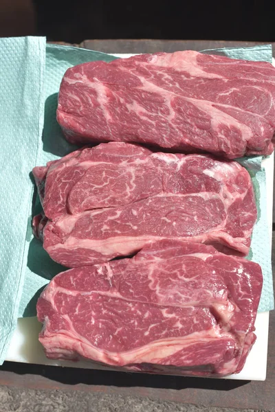 Prime raw rib-eye steak. Raw Beef Steaks — Stock Photo, Image