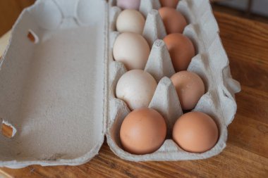 Çiftlikten organik tavuk yumurtası. Ev yapımı yumurta.