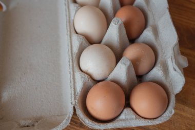 Çiftlikten organik tavuk yumurtası. Ev yapımı yumurta.