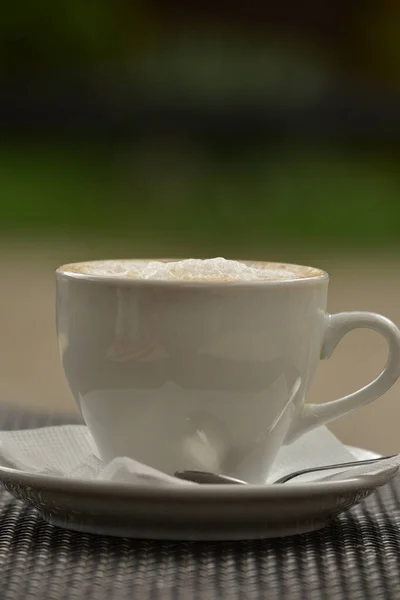 Tasse Kaffee Tasse Cappuccino Einer Weißen Tasse Kaffee Café Auf — Stockfoto