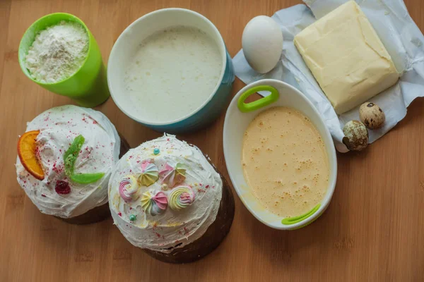 Preparation Baking Flour Butter Whipped Eggs Separately Protein Yolk Flour — Stock Photo, Image