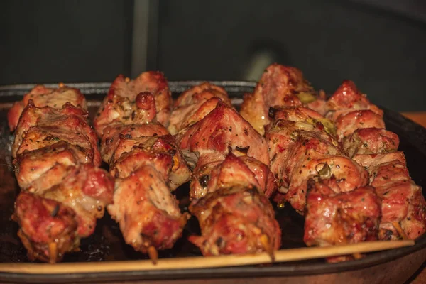 Kebab Agneau Shashlik Mariné Préparant Sur Barbecue Charbon Bois Kebap — Photo