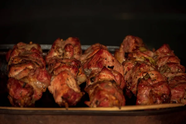 Kebab Agneau Shashlik Mariné Préparant Sur Barbecue Charbon Bois Kebap — Photo