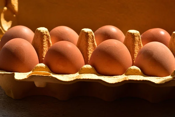Ouă Pui Hârtie Galbenă Kraft Ouă Pui Ouă Într Cutie — Fotografie, imagine de stoc