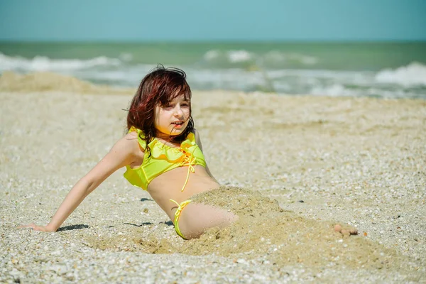 Menina Anos Mar Retrato Jovem Cerca Anos Idade Areia Férias — Fotografia de Stock