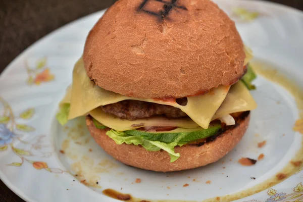 Zöldségből Marhahúsból Készült Hamburger Házi Készítésű Hamburgert Főzök Házi Készítésű — Stock Fotó