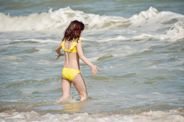 Une Fille Mer Portrait Jeune Fille Adolescent Vacances Été Sable — Photo