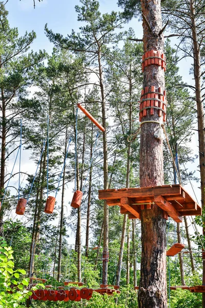 ロープタウン 屋外でのアクティブな家族の休暇 公園内のロープの町の要素 森の中のロープタウン — ストック写真