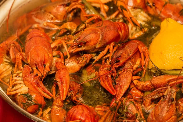 Cooking Freshwater Crayfish Pan Crayfish Boil Boiling Water Close Crayfish — Stock Photo, Image