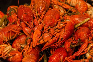 Tabakta kaynamış kerevit. Tabakta kaynamış kerevit. Yemek fotoğrafçılığı