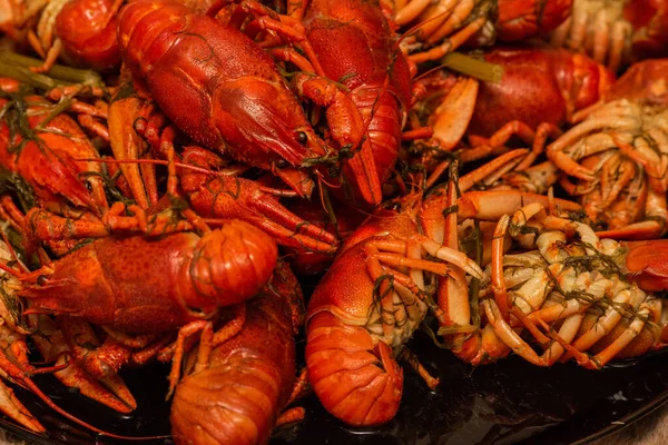 Los Cangrejos Cocidos Sabrosos Plato Cangrejos Río Cocidos Plato Fotografía — Foto de Stock