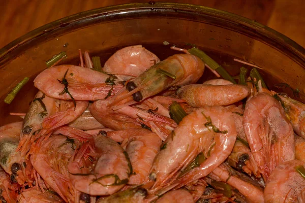 Shrimps Glass Pan — Stock Photo, Image