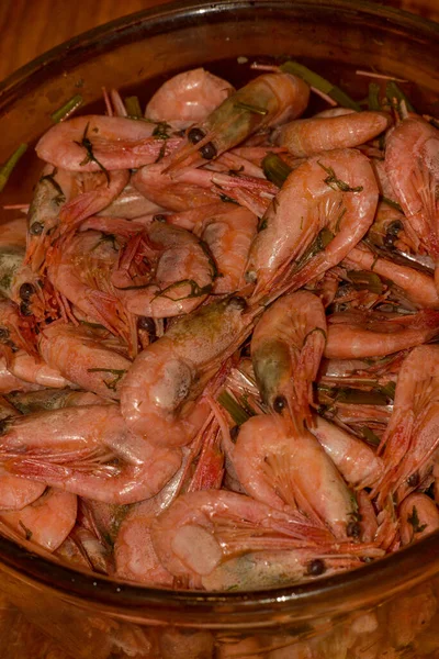 Shrimps Glass Pan — Stock Photo, Image