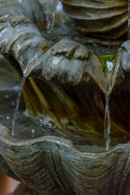 Şehir parkında küçük bir çeşme. Arka bahçede küçük bir çeşme. Evin etrafını suyla süslemek için..