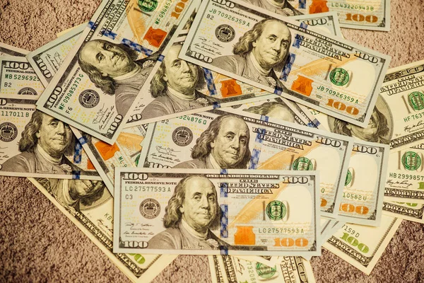 Mulțime Bancnote Sută Dolari Fundal Aproape Mulţi Dolari — Fotografie, imagine de stoc