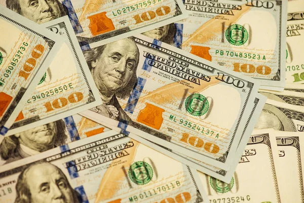 Mulțime Bancnote Sută Dolari Fundal Aproape Mulţi Dolari — Fotografie, imagine de stoc