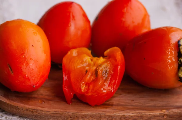 Two Persimmons Orange Persimmon Fruit Healthy Food Vitamins — Stock Photo, Image