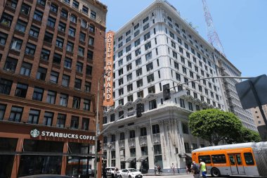 Binaların dış görünüşünün ayrıntıları ve unsurları. Los Angeles, Usa. Temmuz 2019