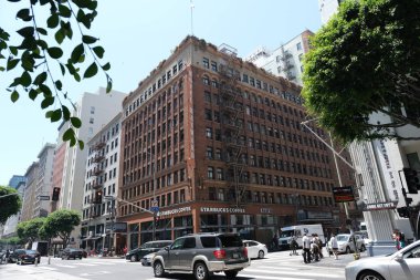 Binaların dış görünüşünün ayrıntıları ve unsurları. Los Angeles, Usa. Temmuz 2019