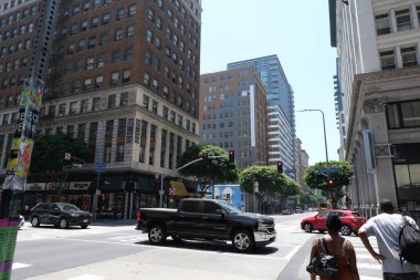 Binaların dış görünüşünün ayrıntıları ve unsurları. Los Angeles, Usa. Temmuz 2019