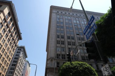 Binaların dış görünüşünün ayrıntıları ve unsurları. Los Angeles, Usa. Temmuz 2019