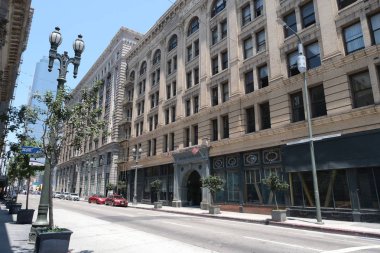 Binaların dış görünüşünün ayrıntıları ve unsurları. Los Angeles, Usa. Temmuz 2019