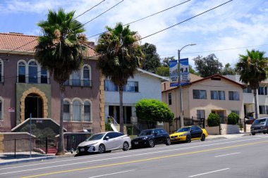 Binaların dış görünüşünün ayrıntıları ve unsurları. Los Angeles, Usa. Temmuz 2019