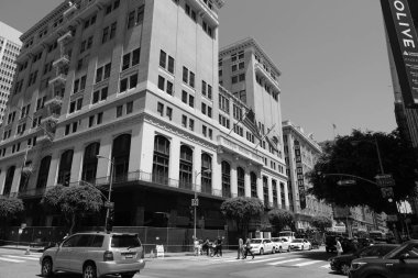 Binaların dış görünüşünün ayrıntıları ve unsurları. Los Angeles, Usa. Temmuz 2019