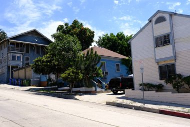 Binaların dış görünüşünün ayrıntıları ve unsurları. Los Angeles, Usa. Temmuz 2019