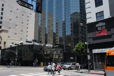 Binaların dış görünüşünün ayrıntıları ve unsurları. Los Angeles, Usa. Temmuz 2019