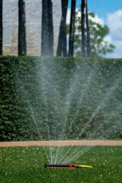 Vattna gräsmattan på sommaren — Stockfoto