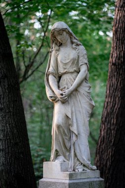 Stone statue of a mourning woman as decoration on a graveyard