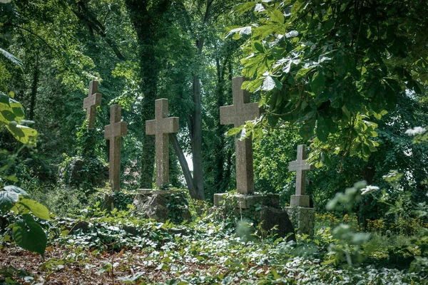 Old crosses on an ancient german graveyard in Lindow, Brandenburg