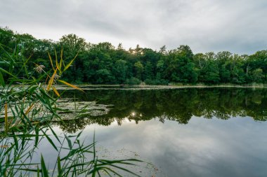 Doğada Ferchesar yakınlarındaki Lochow Gölü 'nde günbatımı Brandenburg, Almanya' da Westhavelland rezervi