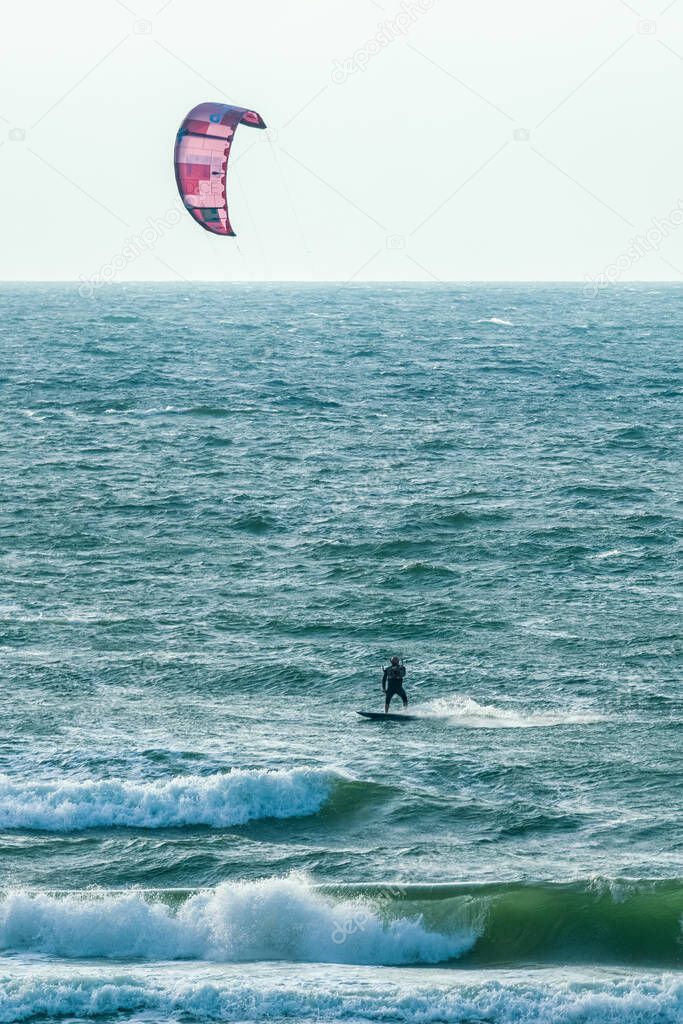 Kitesurfer on the baltic sea at the german island Ruegen