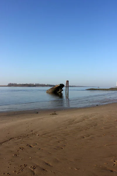 易北河与古老的沉船 — 图库照片