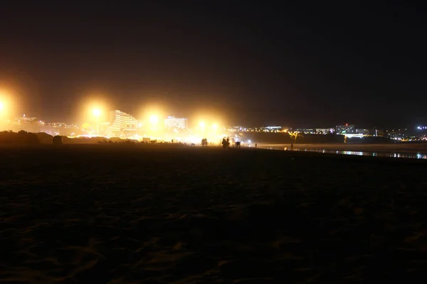 Lua Sobre Playa Del Ingles — Fotografia de Stock