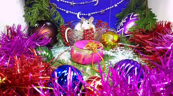 Ratte Symbol Des Neuen Jahres 2020 Christmas Holidays Vintage Decoration — Stockvideo